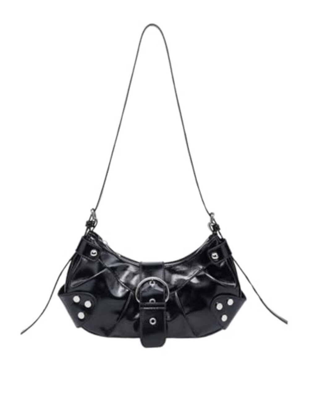 Pleated Metallic Faux Leather Crossbody Shoulder Bag Clutch Handbag